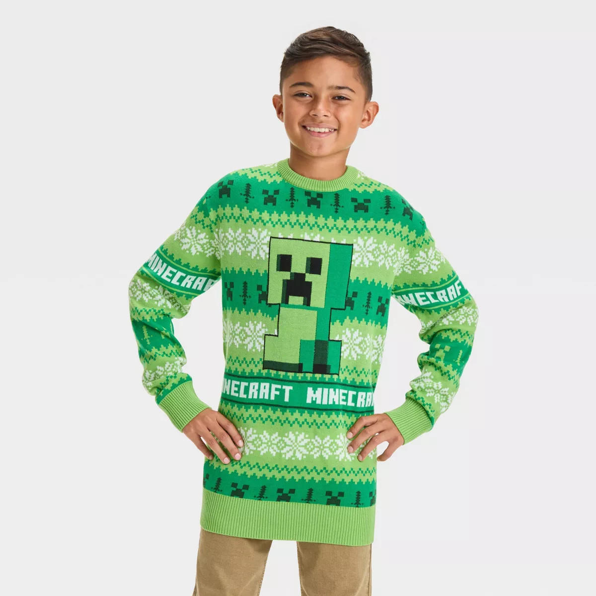 Boys' Minecraft Holiday Sweater - Green M | Target