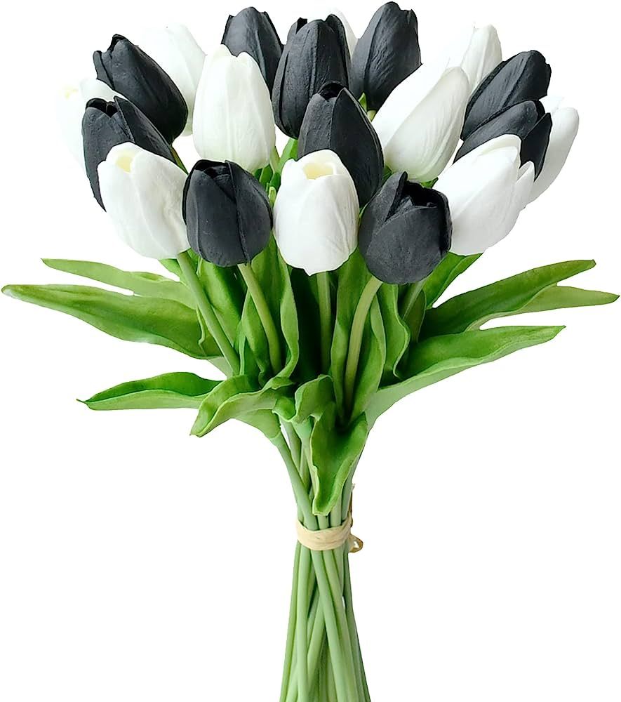 Mandy's 20pcs Black and White Flowers Artificial Tulip Silk Flowers 13.5" for Easter Day Home Kit... | Amazon (US)