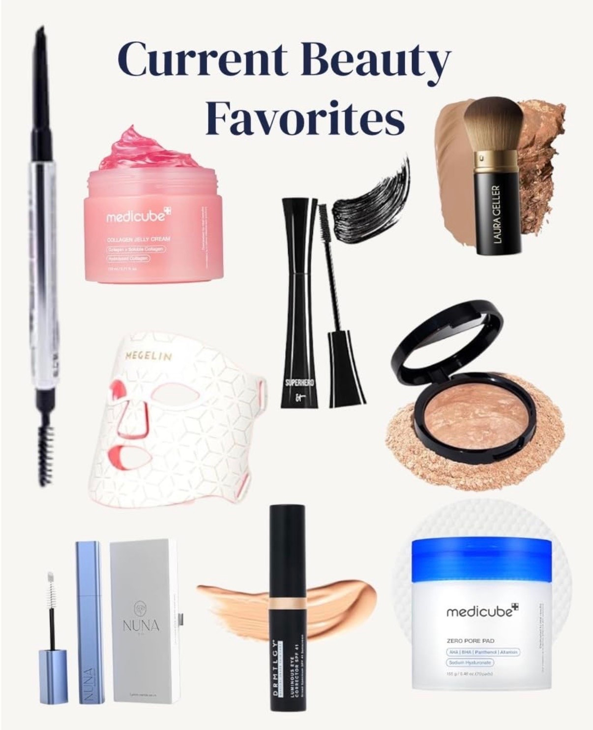 Current beauty favorites including collagen jelly cream, pore refining pads, tubing mascara, bronzing powder, brow products, concealer sticks, LED light therapy masks, and everyday complexion products for natural makeup looks. Skincare and makeup favorites that help with hydration, glow, smoothing, lashes, and easy everyday coverage with lightweight formulas and simple beauty staples we keep reaching for.

#LTKBeauty #LTKselfcare #LTKOver40