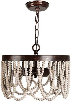 2-Light Wooden Bead Chandelier Lighting, Bohemia Wood Ceiling Pendant Light for Home Decor. (Rust... | Amazon (US)