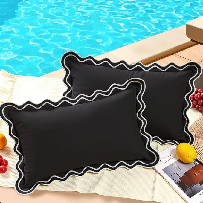 JOJOGOGO Black and White Scalloped Outdoor Lumbar Pillow Covers 12x20 Waterproof & Sunproof Set o... | Amazon (US)