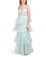 Sleeveless Floral Sequin And Bead Embellished Tiered Gown | Formal Dresses | Marshalls | Marshalls