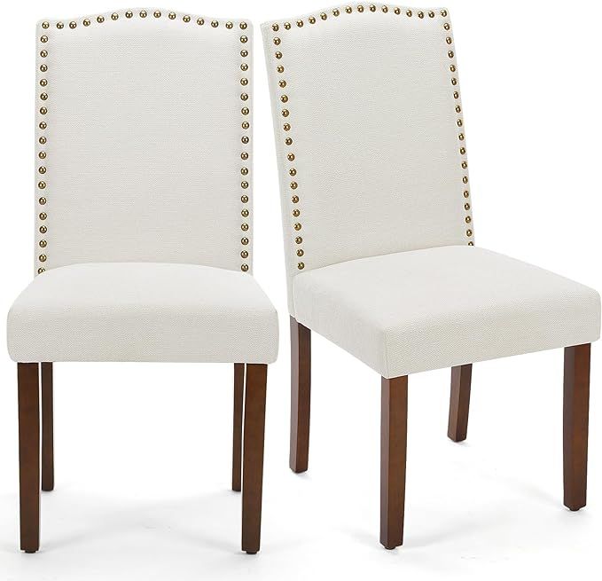 MCQ Upholstered Dining Chairs Set of 2, Modern Upholstered Fabric Dining Room Chair with Nailhead... | Amazon (US)
