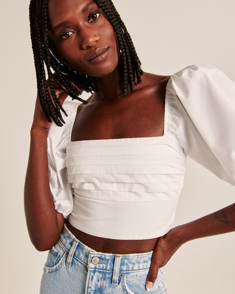 Puff Sleeve Poplin Squareneck Top | Abercrombie & Fitch (US)