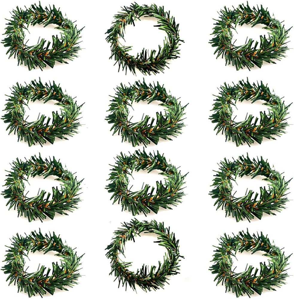 12 PCS Christmas Napkin Rings Christmas Napkin Holder Small Artificial Pine Needles Wreath Candle... | Amazon (US)