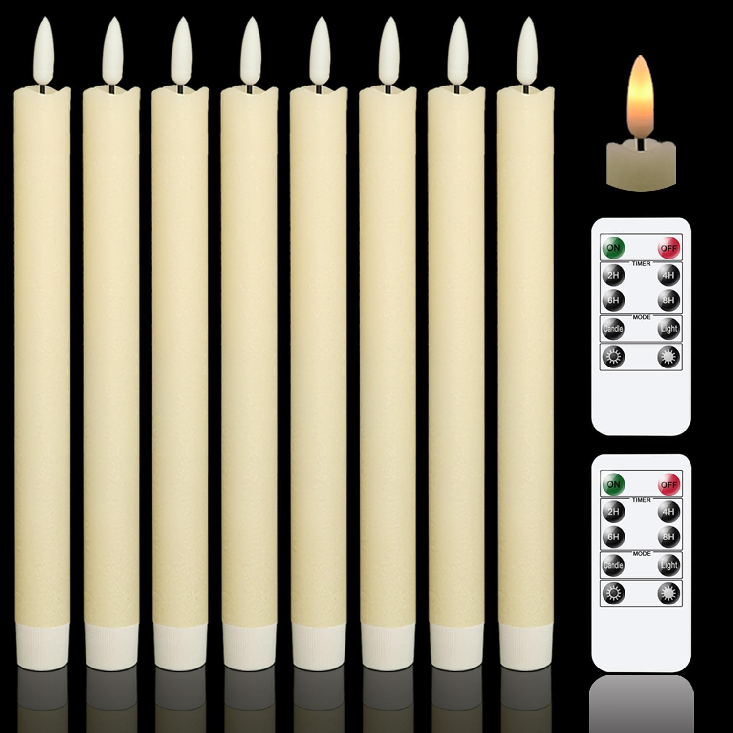 GenSwin Flameless Flickering Taper Candles with 2 Remote Controls and Timer, Real Wax 3D Wick Lig... | Amazon (US)