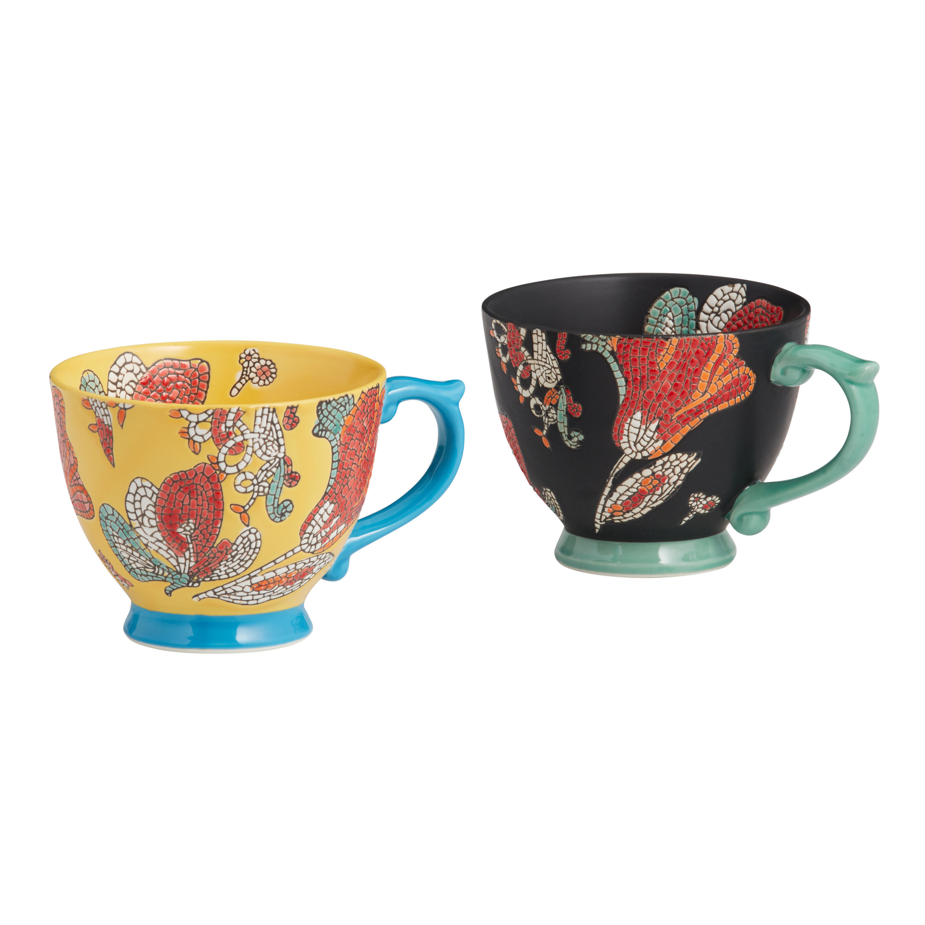 Multicolor Floral Mosaic Hand Painted Ceramic Mug Set Of 2 | World Market