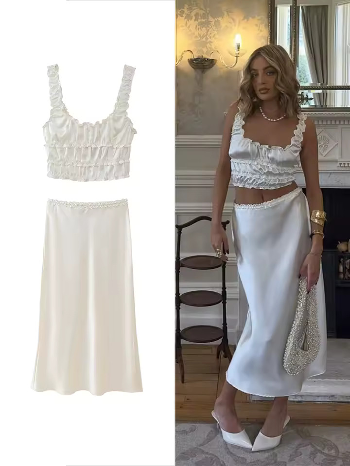 TRAF Women's French Elegant Camisole Top Halter Skirt Set Layered | AliExpress (US)