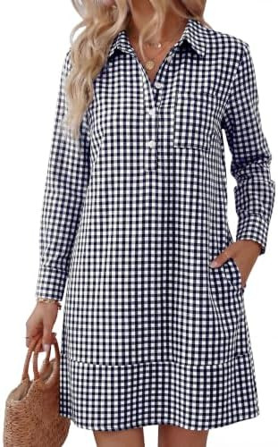 ANRABESS Women's Long Sleeve Striped Fall Shift Shirt Dress | Amazon (US)