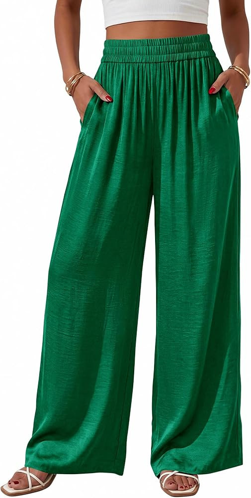 BTFBM Wide Leg Pants Woman Summer 2026 Pockets Dressy Flowy Lightweight Glitter Satin Palazzo Bea... | Amazon (US)