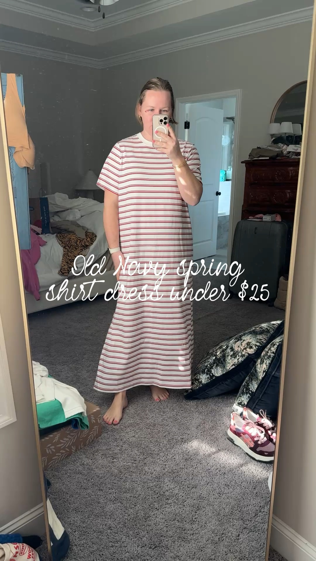 This Old Navy shirt dress comes in a handful of colors but I’m loving this stripe!! I’m not usually a stripe girly, but I love it! I’m in a size XL and I’m 5’8 and it hits right at my ankle. Currently on sale for $20!

#LTKSaleAlert #LTKootd #LTKSpringSale