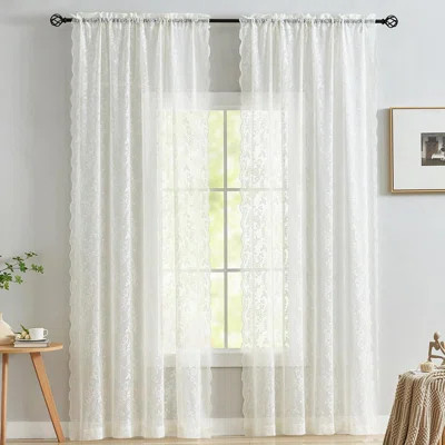 Lace Curtains 72 Inches Long For Bedroom, Country Leaf Floral Design Lace Curtain 2 Panels, Rod Pocket Vintage Privacy Window Sheer Lace Curtains, 42 | Wayfair North America