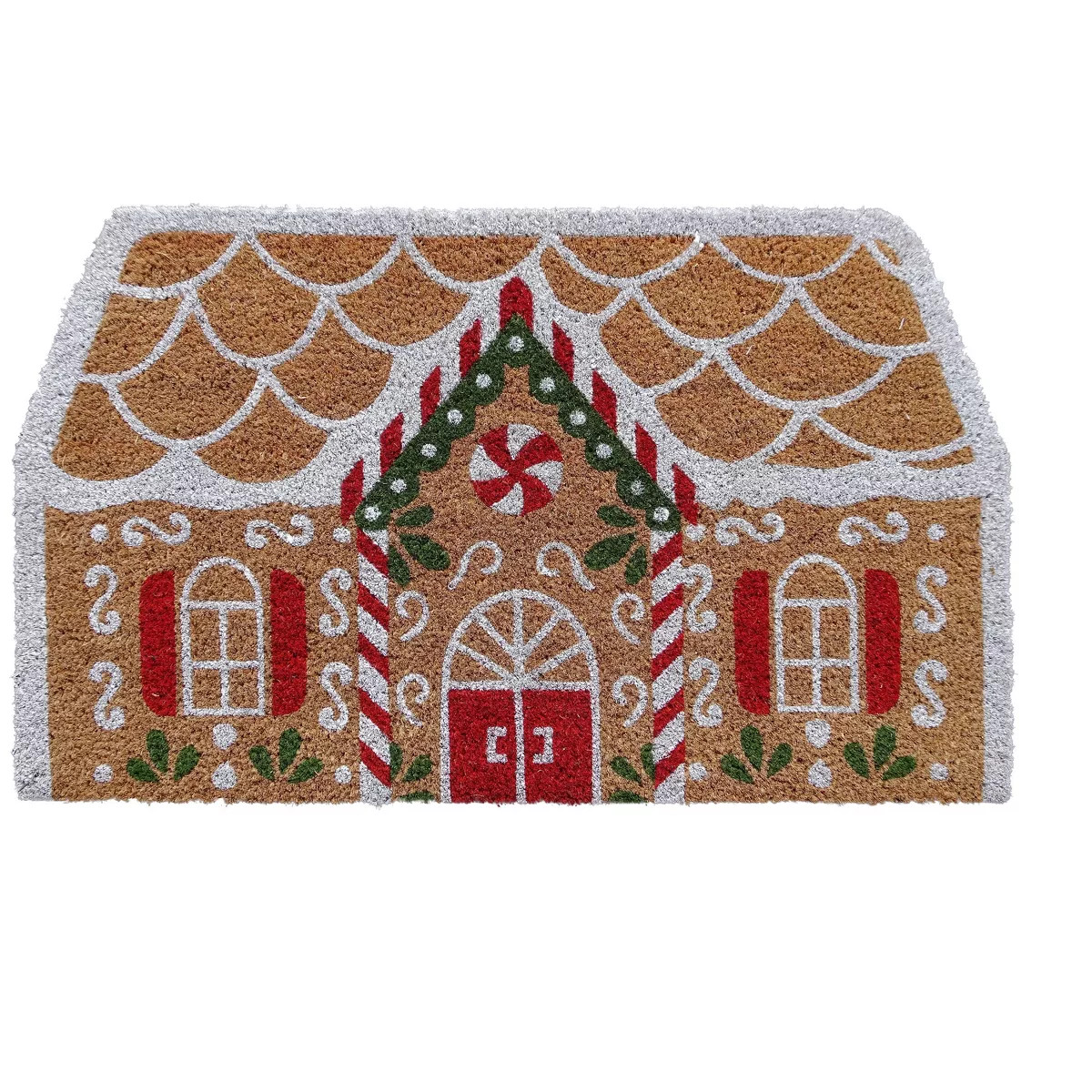 18"x30" Christmas Gingerbread House Coir Doormat Natural and Red | Target