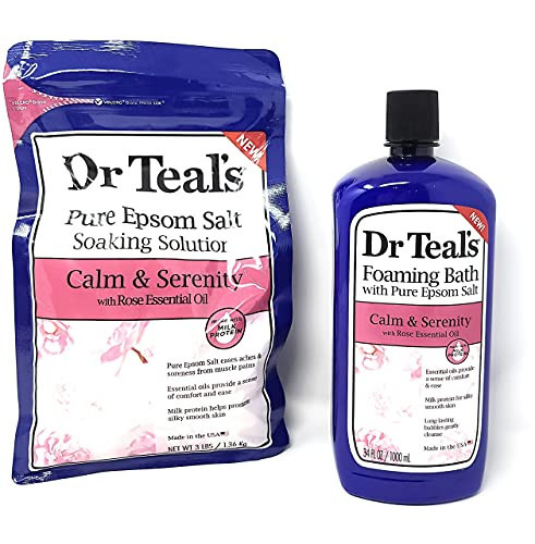 Bundle of Dr Teals Calm & Serenity with Rose Essential Oil (Made with Milk Protein): Pure Epsom Salt Soaking Solution 3 LBS & Foaming Bath 34 FL OZ | Amazon (US)