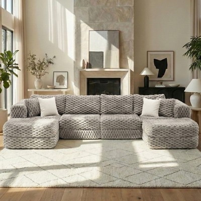 GDFStudio Ann 135.4" Modular U-Shaped Sectional Sofa with Movable Ottomans, Gray | Target