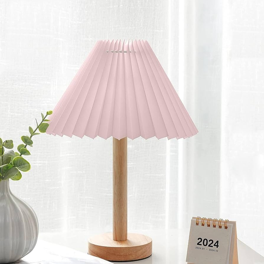 Zenply Korean Pleated Table Lamp, Cute Pink Small Table Lamp Nightstand Lamp, Mini Bedside Lamp f... | Amazon (US)