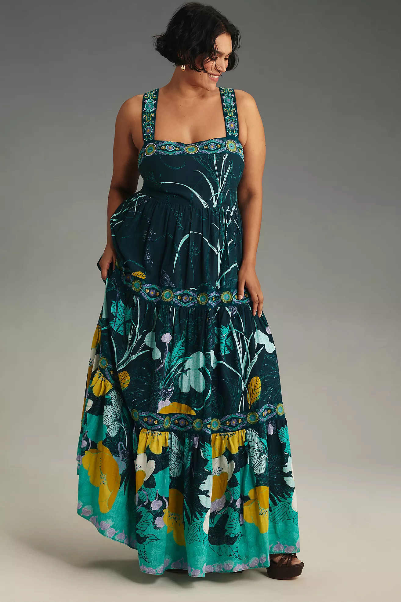 By Anthropologie Square-Neck Embellished Midi Dress | Anthropologie (US)