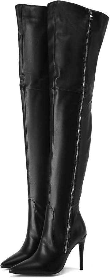 Frankie Hsu Sexy Black Stiletto Pointed Toe Over The Knee Boot, Long Zip Side Wide Thigh High Sty... | Amazon (US)