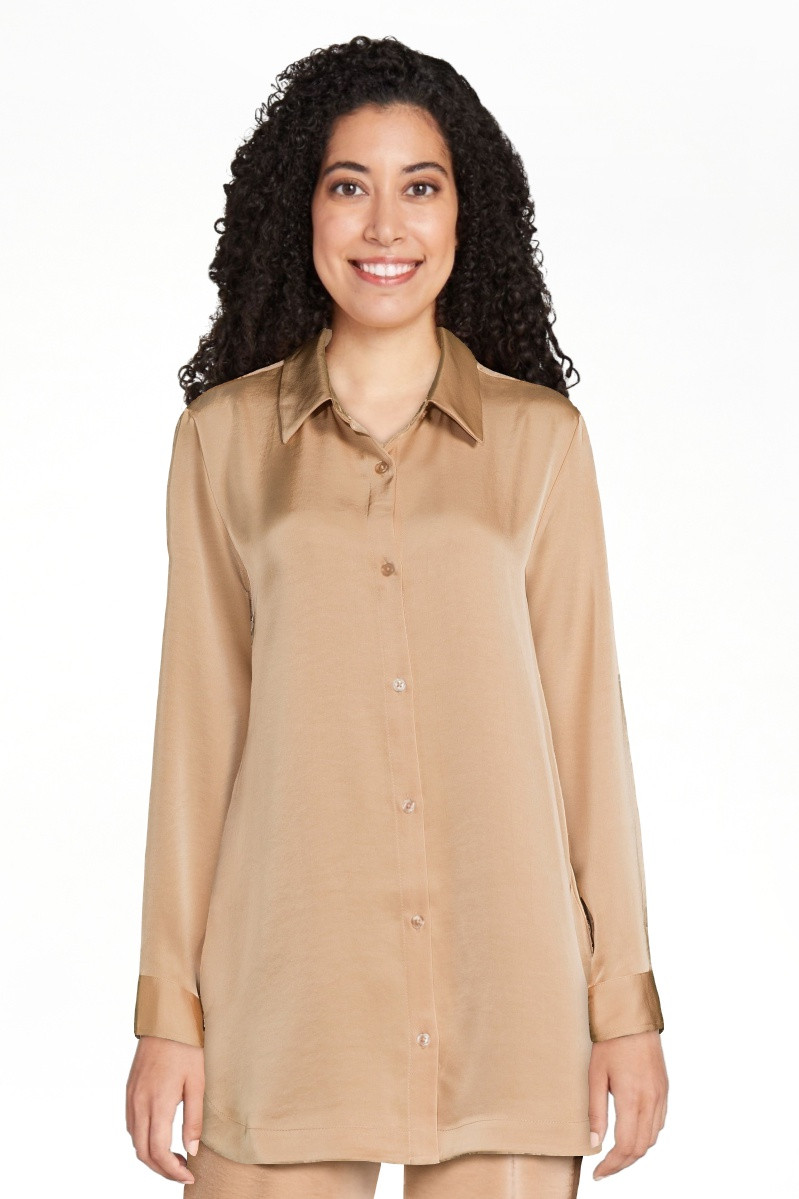 Scoop Women’s Long Sleeve Oversized Satin Button Down Shirt, Sizes XS-XXL | Walmart (US)