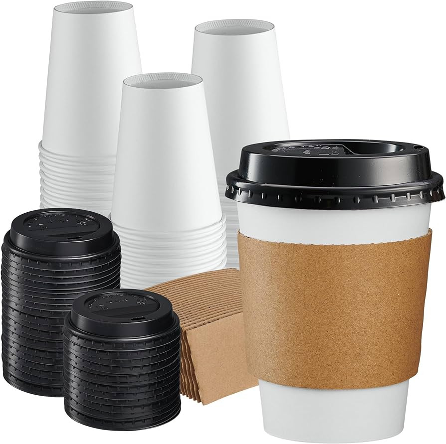 Comfy Package [12 oz. - 100 Sets Disposable Coffee Cups with Lids and sleeves - To Go Paper Hot C... | Amazon (US)