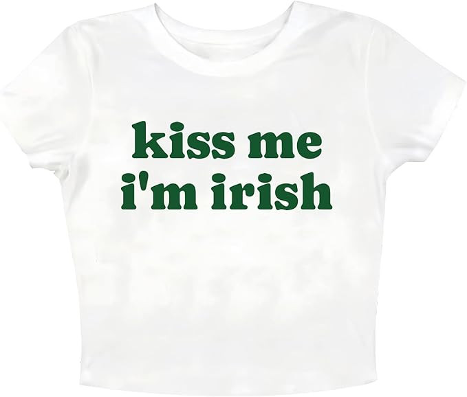 Kiss Me I'm Irish Graphic Cropped T-Shirt Y2k St Patricks Day Crop Top | Amazon (US)