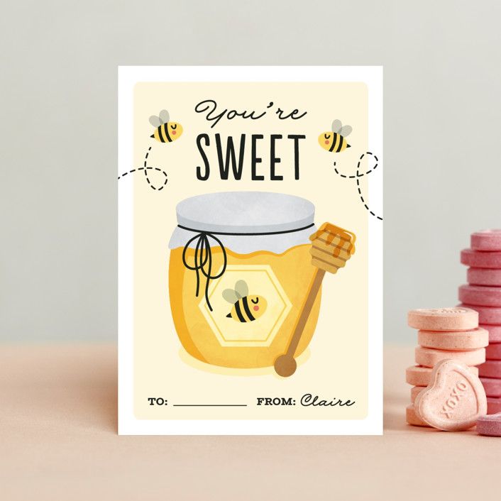 "Sweet as Honey" - Customizable Classroom Valentine's Cards in Yellow by Jen Banks of Ink and Let... | Minted