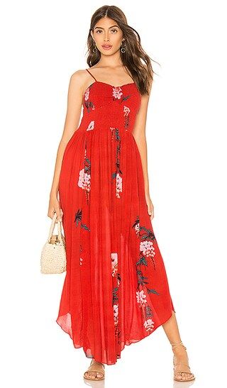 Free People Beau Smocked Printed Slip Dress in Red | Revolve Clothing (Global)