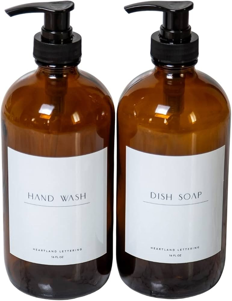 Glass Hand and Dish Soap Dispenser Set, Modern Soap Dispenser Kitchen, Amber Apothecary Soap Disp... | Amazon (US)
