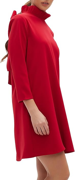 Kedera Women's Fall Bow Tie Dress Casual Mini Dress Ruffle Mock Neck Long Sleeve Dress Swing Eleg... | Amazon (US)