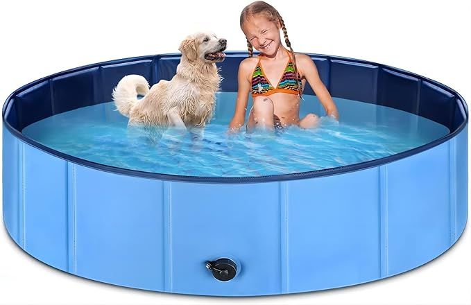 Jecoo Kiddie Pool 63" x 12" Kid Pool Plastic Dog Pool for Extra Large Dogs Foldable Pet Bathing T... | Amazon (US)