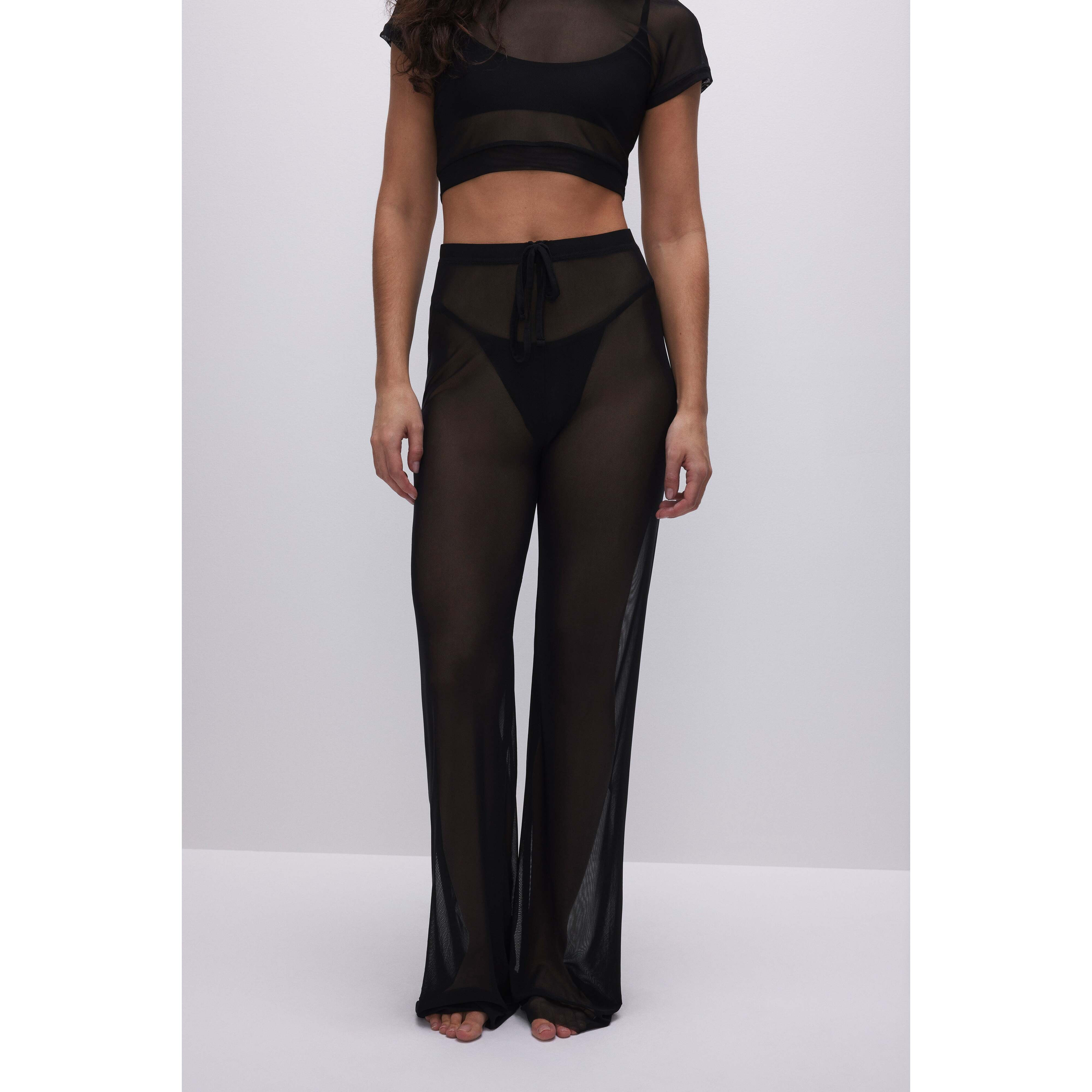 Women's Mesh Wide Pants | Black, Size XS | Good American by Khlo� Kardashian | Good American
