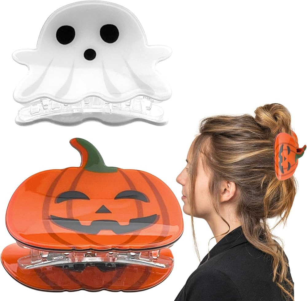 Hair Clip 2 Pack - Pumpkin and Ghost Design for Halloween, Cosplay Party Theme Styling, Hair Clip... | Amazon (US)