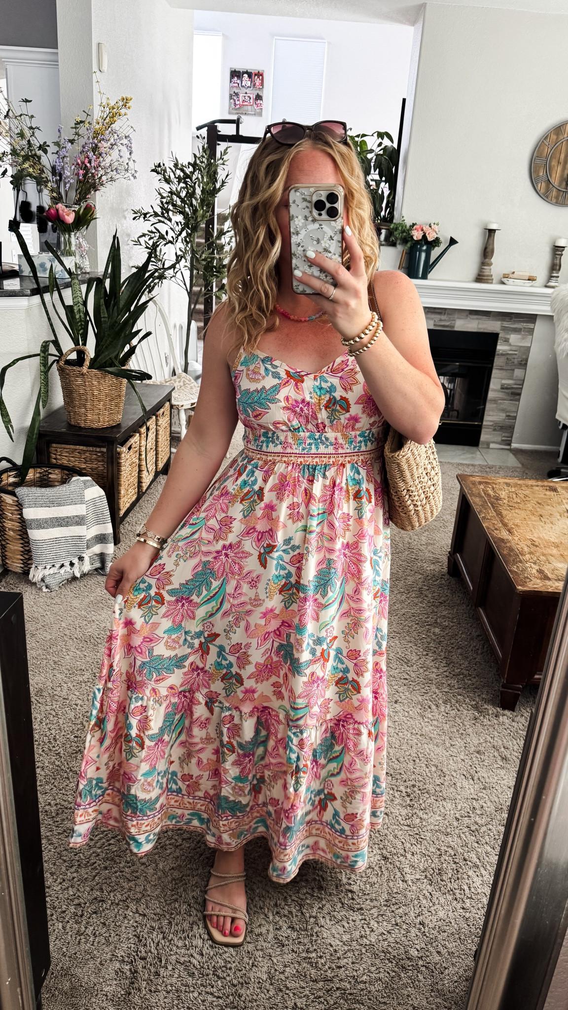 Pink floral summer sun dress with a straw handbag, and sandals. Dress fits tts, and is petite friendly 





vacation outfits, tropical outfits, beach outfits, beach clothes, resort wear 2026, summer outfits, beach vacation outfit, beach dress, sun dress, summer dresses, cupshe dresses 

#LTKTravel #LTKSeasonal #LTKPetite