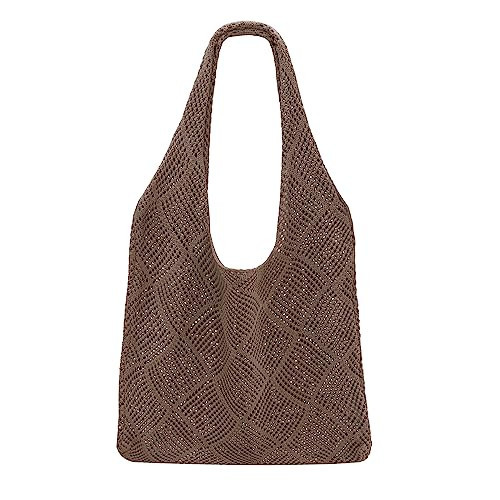 SUOSDEY Crochet Mesh Beach Tote Bag, Cute Summer Aesthetic Knit Bag for Women,coffee | Amazon (US)