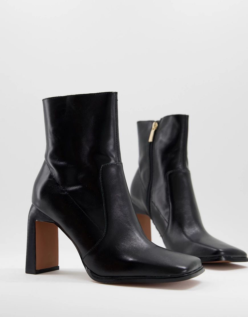 ASOS DESIGN Embrace leather high-heeled square toe boots in black | ASOS (Global)