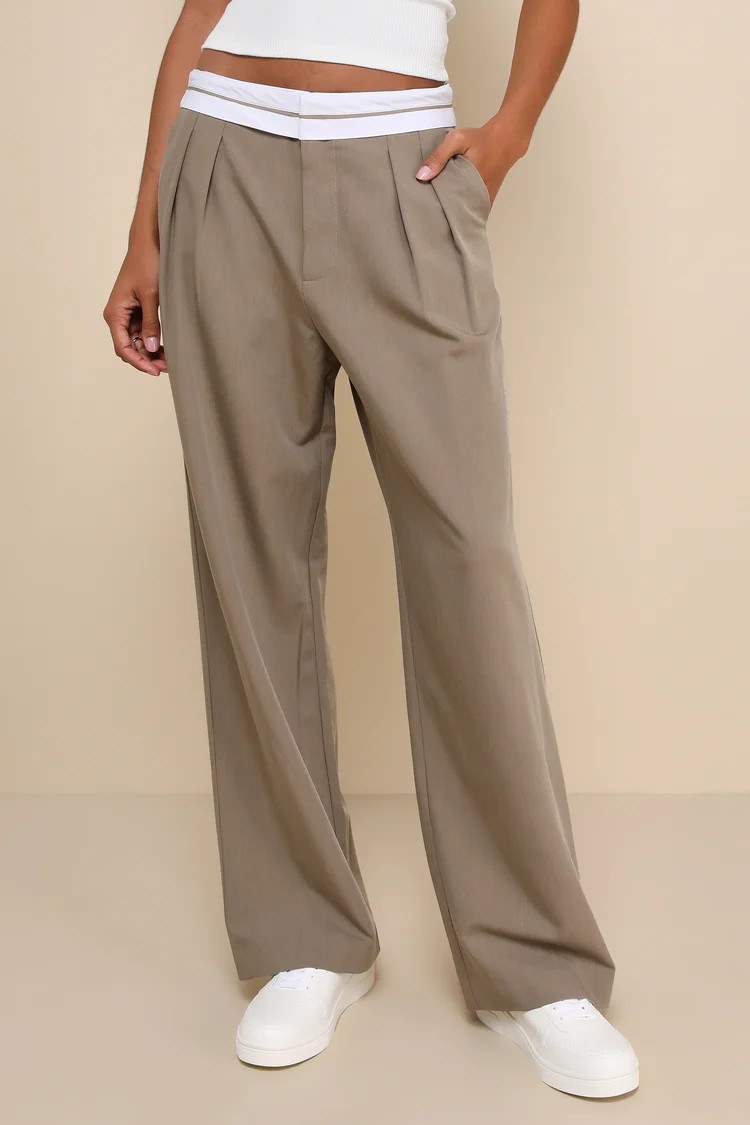 Refined Mood Taupe and White Straight Leg Trouser Pants | Lulus