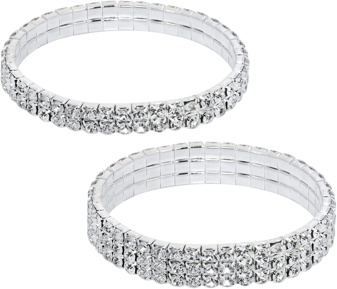 PENTA ANGEL Rhinestone Bracelets for Women 2Pcs Stretch Sparking Stackable Crystal Tennis Jewelry... | Amazon (US)