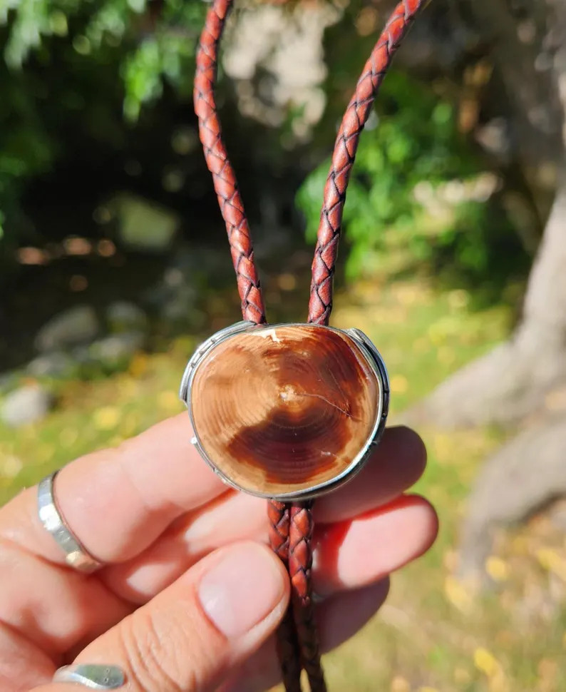 Petrified Wood Bolo Tie: Sterling Silver, Hand Cut Stone & Leather Cords | Etsy (Global)