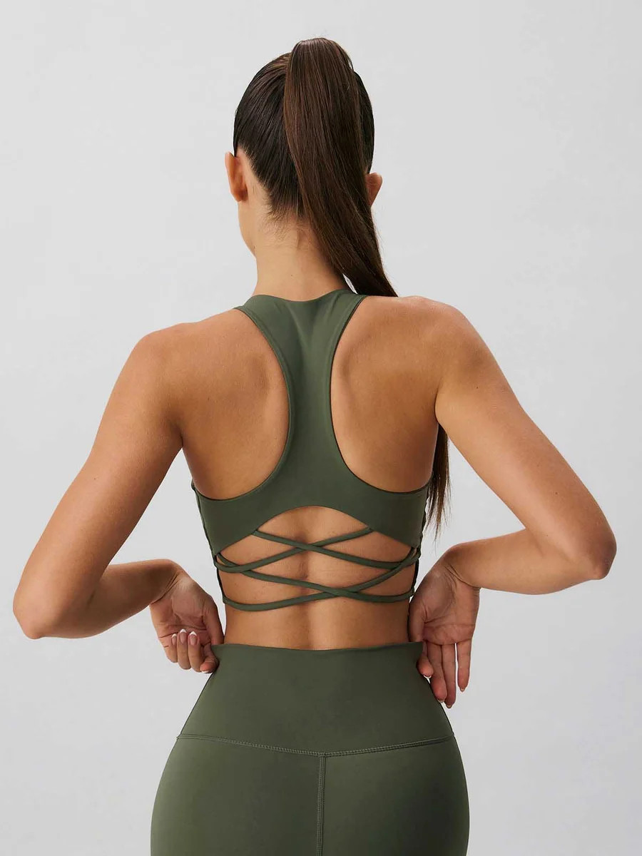 Army Green Cross Back Sports Bra & Reviews - Army Green - Sustainable Yoga Tops | BERLOOK | BERLOOK