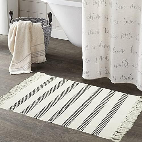 LEEVAN Boho Bathroom Rug 2X3 ft Geometric Cotton Striped Rug with Tassel Door Mat Cotton Line Ind... | Amazon (US)