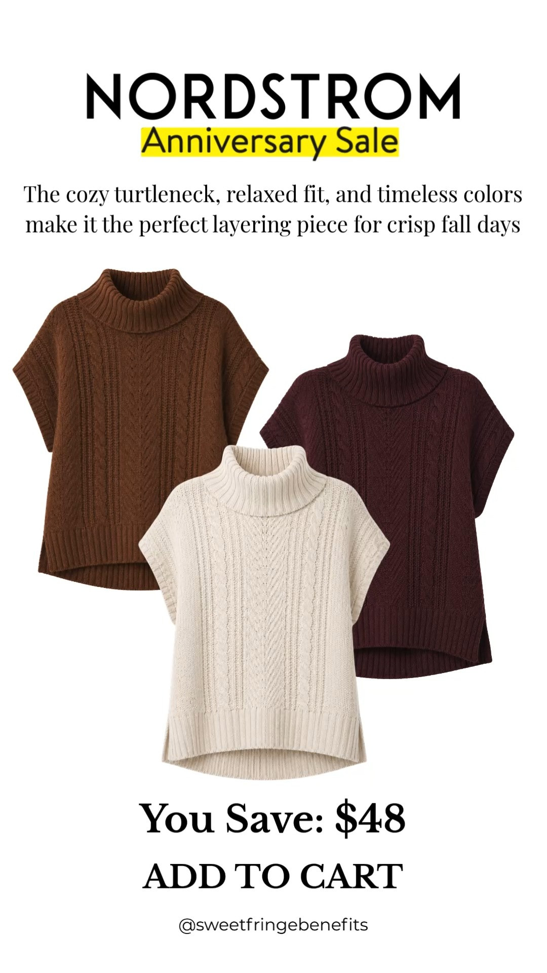 This cable knit sweater vest is one of my favorite Nordstrom Anniversary Sale finds! The cozy turtleneck, relaxed fit, and timeless colors make it the perfect layering piece for crisp fall days—and it’s $48 off during the sale.

💡 LTK MADE EASY
❤️ Heart = Support my posts!
🔖 Save = Get sale & restock alerts
📋 Lists = Keep favorites organized
📲 Share = Send lists and products to a friend. Hello, Christmas List!
💬 Comment = Ask me anything about what I’m wearing.:-) 

 #LTKootd #LTKOver40 #LTKSaleAlert