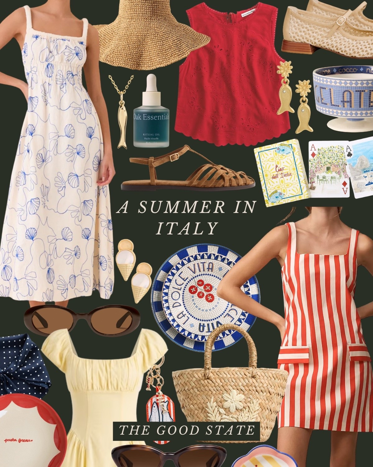 Ciao! This is for the girlies dreaming of a summer abroad. For the ones romanticizing sun-soaked mornings along the Amalfi Coast, linen dresses catching the sea breeze, striped umbrellas lining the shore and a long afternoon spent sailing the Mediterranean. For the ones collecting postcards from little seaside towns and cute little seashells before they get washed away into the sea. This is for the ones who can’t get enough golden light…or pistachio gelato. For the ones who will happily eat their weight in fresh pasta and will cheers the night away with their closest friends. This is for the ladies who live in flowy dresses, strappy sandals, oversized raffia sun hats and who always have a woven market bag in hand. This is for the ones who wear stripes all summer long. For the ones who always look effortlessly put together while wandering through a Saturday farmers market searching for the freshest produce and happiest flowers. This is for the girls dreaming of mornings in Positano, afternoons in Portofino, lemon groves in Sicily, sailing along the French Riviera and slow dinners beneath glowing café lights somewhere in a little European town. For the lovers of charming cafés, colorful pottery, homemade pasta, linen layers, antique treasures and a life that feels beautifully slow. This collection is for you 🍅 🐟 🍋

#LTKootd #LTKSaleAlert #LTKActive