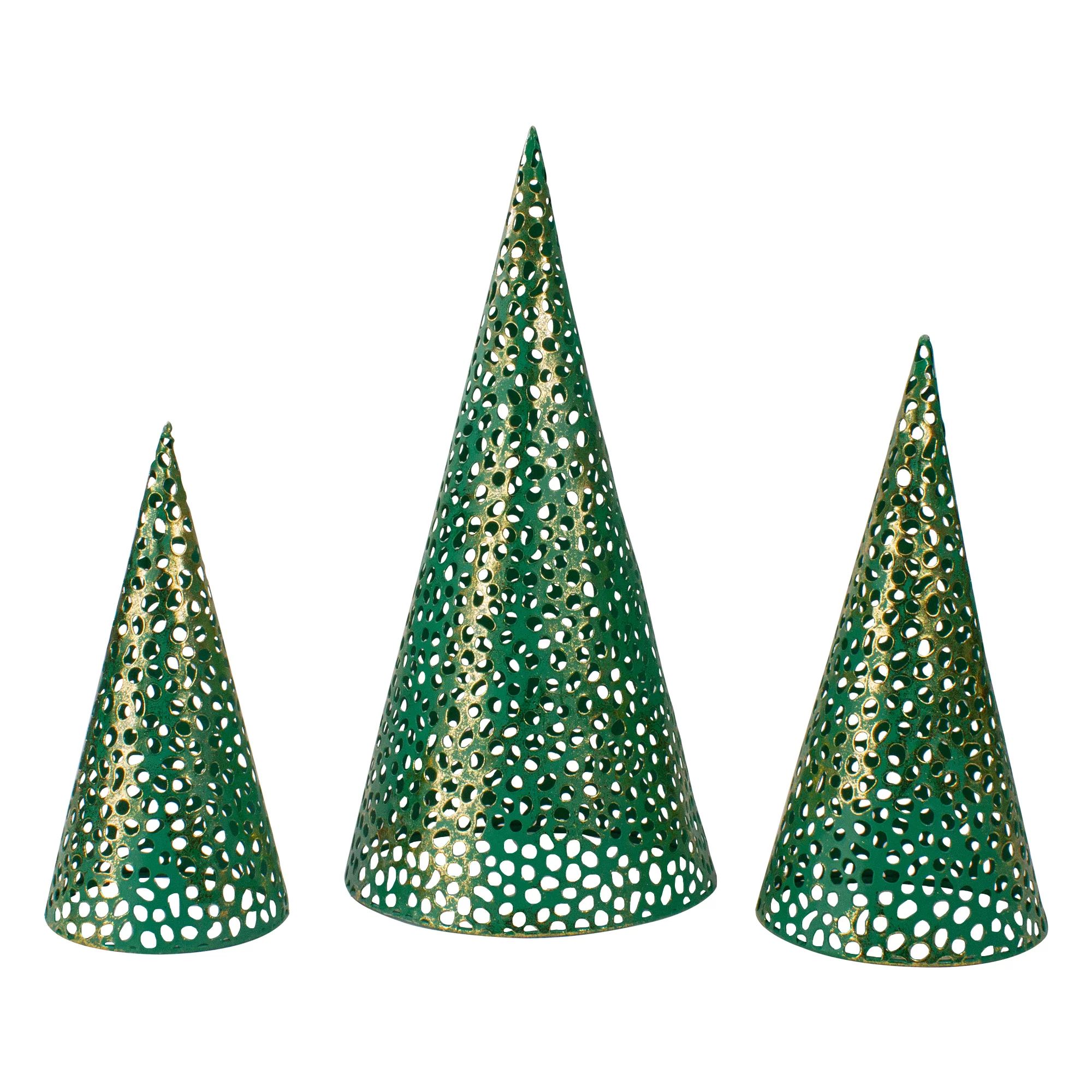 Set of 3 Green and Gold Christmas Tabletop Cone Trees 16" - Walmart.com | Walmart (US)