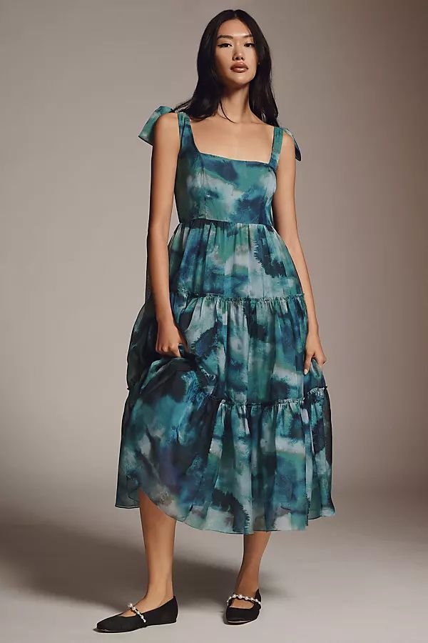 BHLDN Isabella Tiered Square-Neck A-Line Midi Dress | Anthropologie (US)