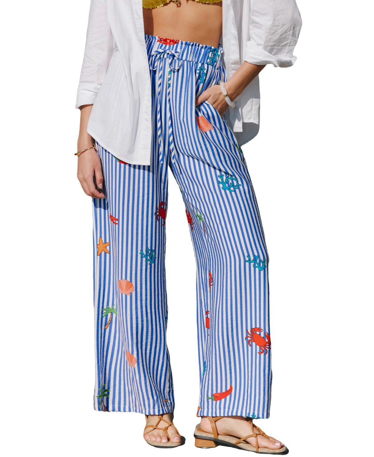 Cupshe Women's Island Itinerary Striped Pants - Medium blue | Macy's
