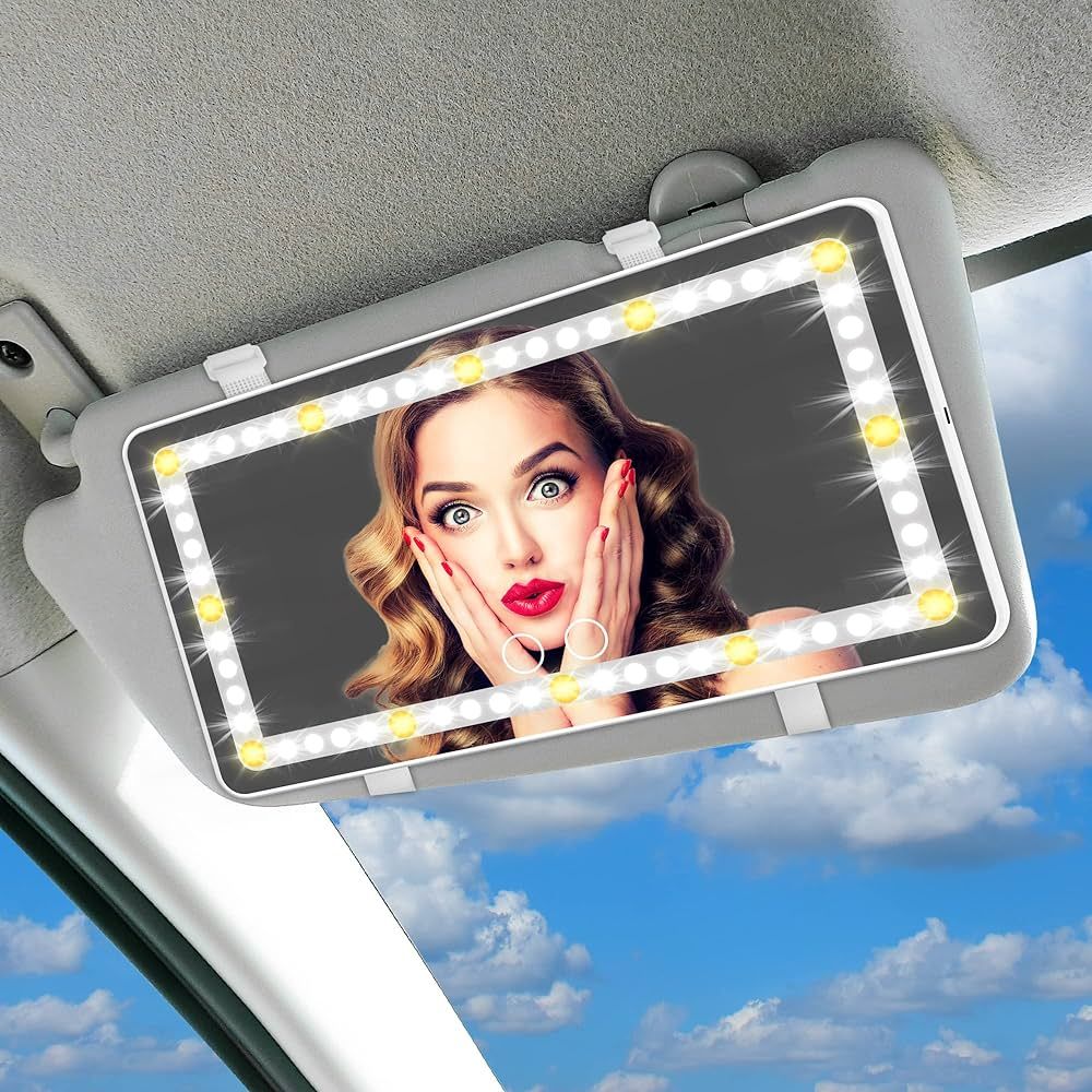 ViLSOM Car Vanity Mirror With Lights,Rechargeable Car Mirror Visor with 3 Lighting Modes & 60 LED... | Amazon (US)