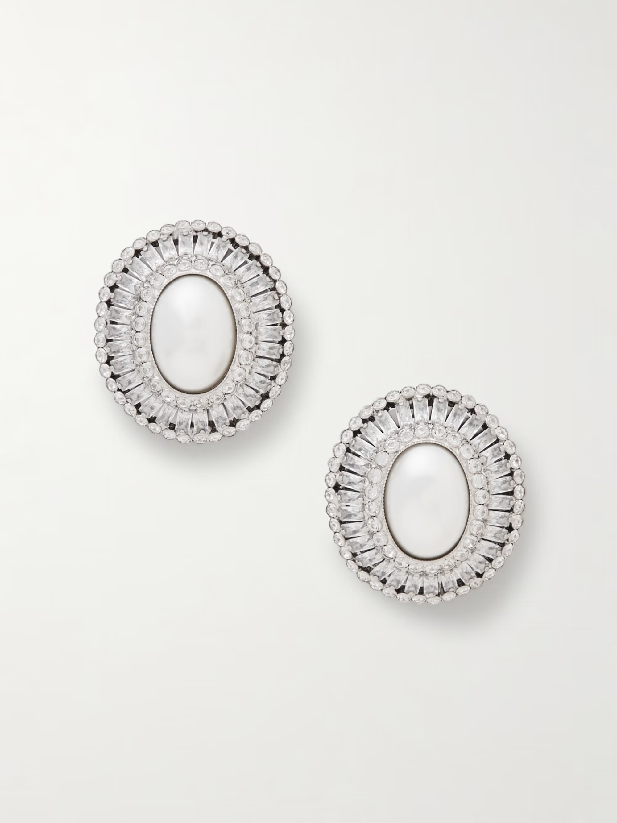 Silver-tone crystal and faux pearl clip earrings | NET-A-PORTER (UK & EU)