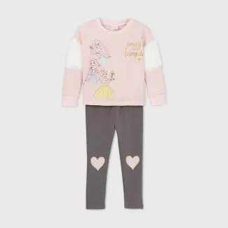 Toddler Girls' Disney Princess Fleece Long Sleeve Top and Bottom Set - Pink | Target