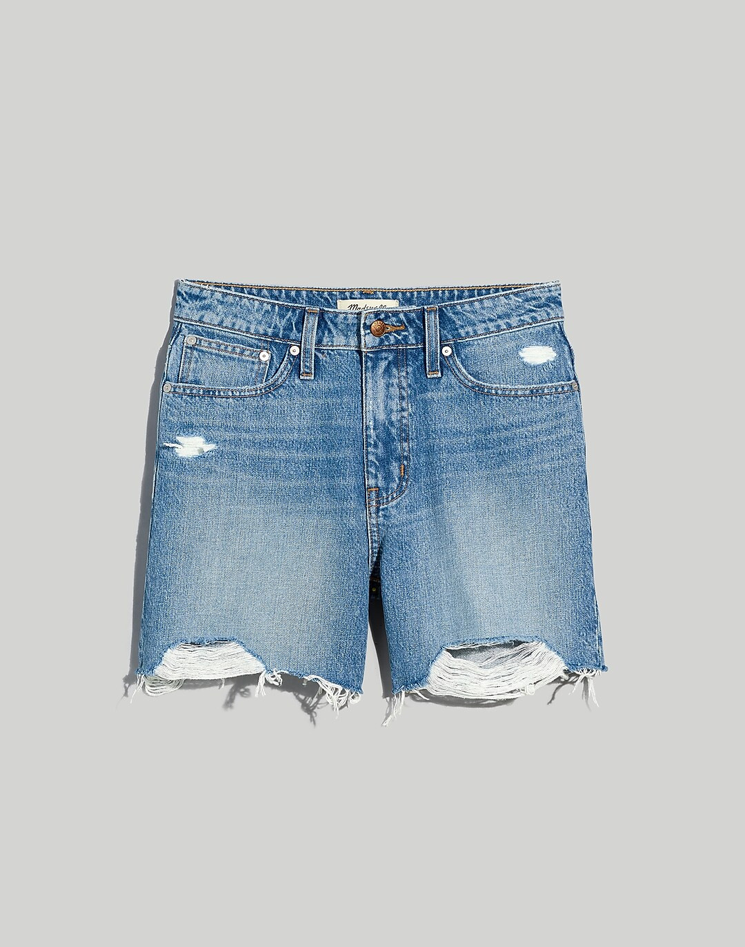 Curvy Relaxed Mid-Length Denim Shorts in Brockport Wash: Ripped Edition | Madewell