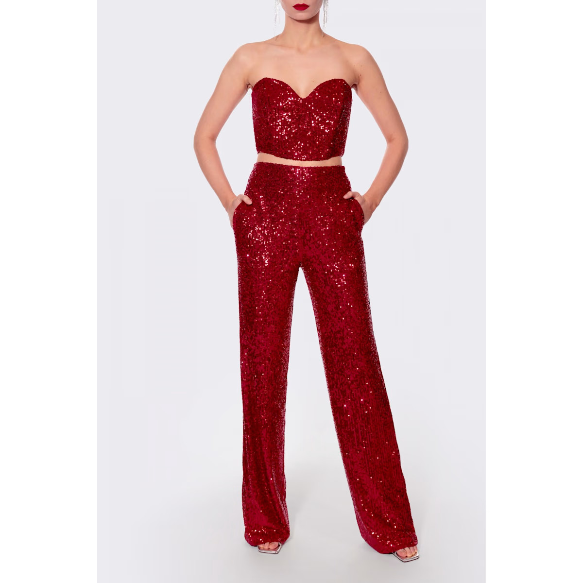 Lara Brilliant Ruby Sequin Corset | Wolf & Badger